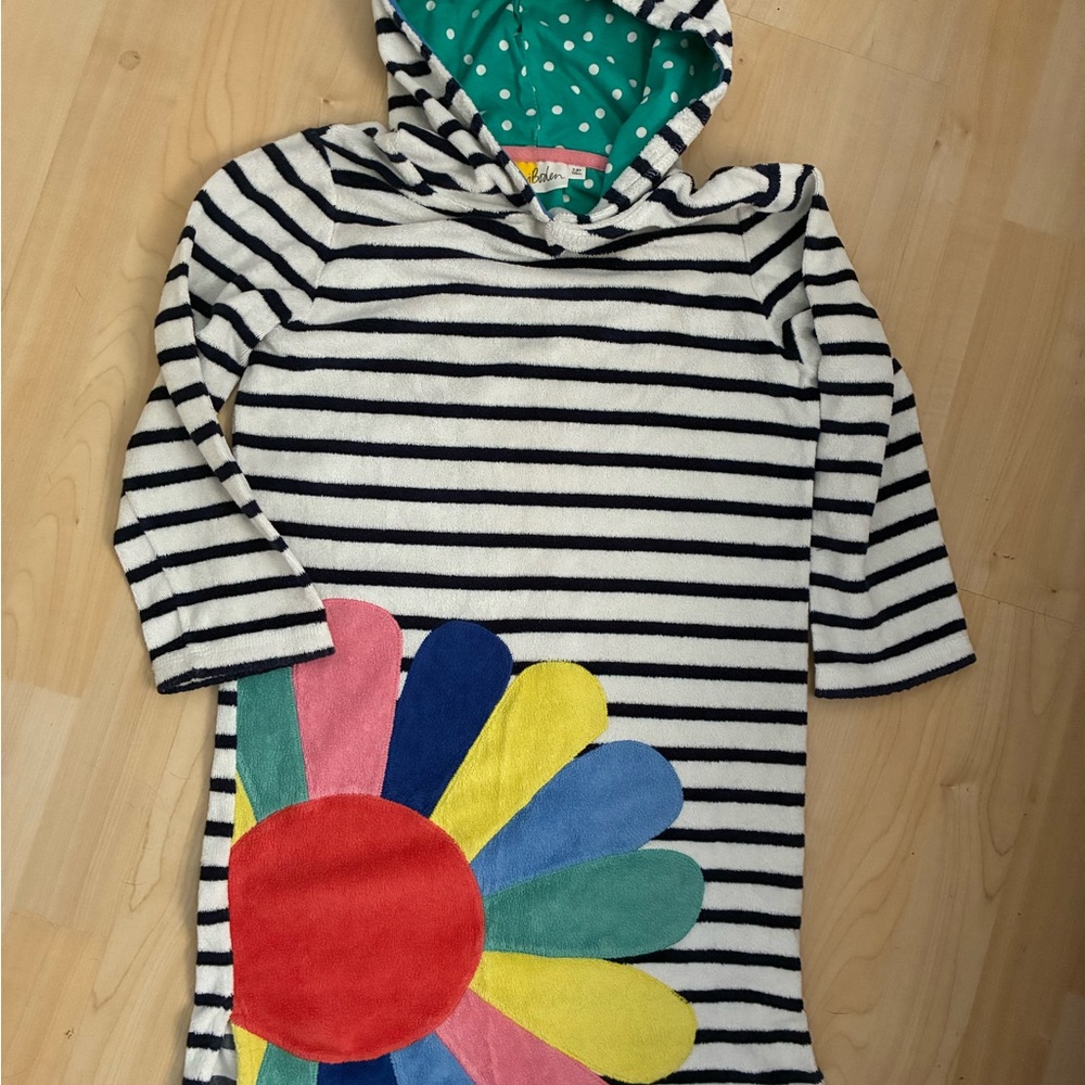 Striped Hooded Swim Cover up with Stripe / Colorful Flower 7-8